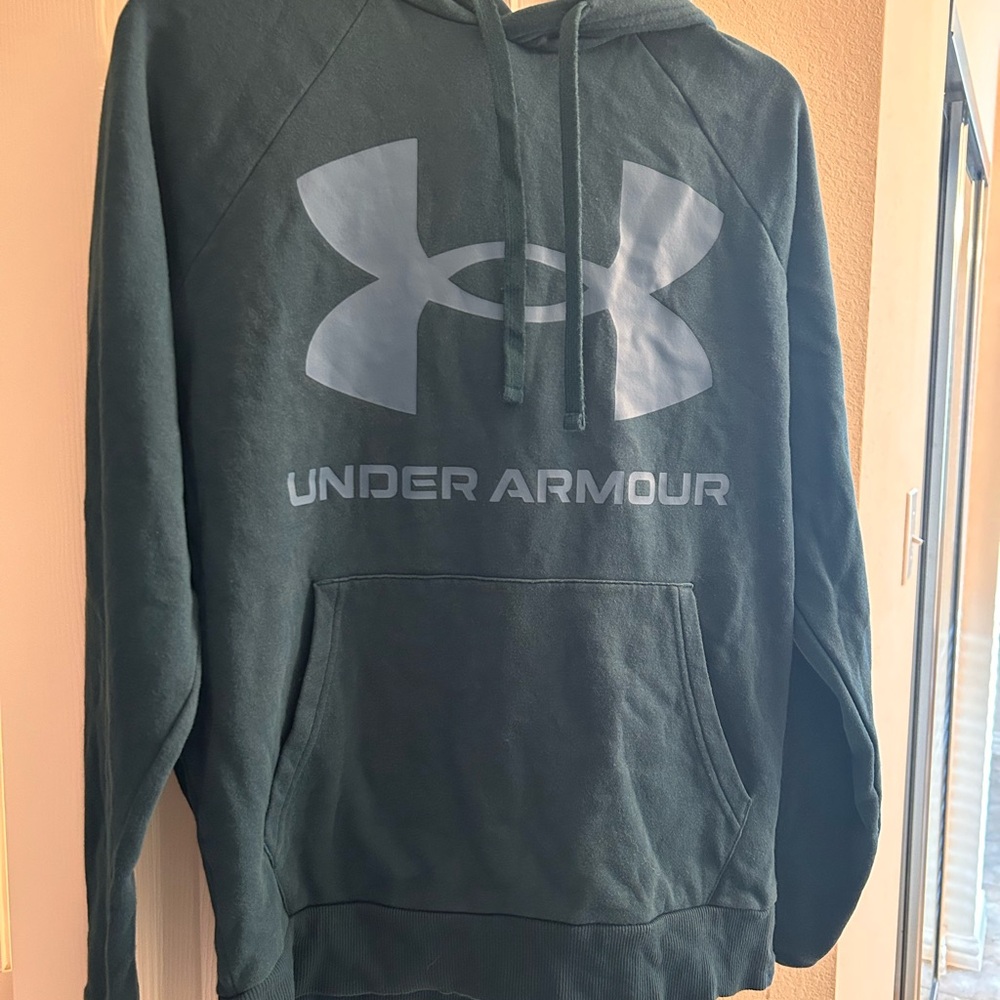 Under Armour Men's Dark Green Pullover Hoodie with Large Logo